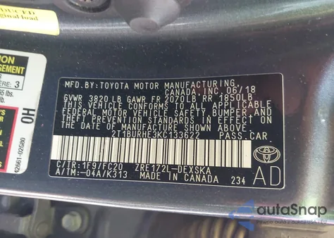 2019 Toyota Corolla Se из США, поврежденный, VIN 2T1BURHE3KC133622